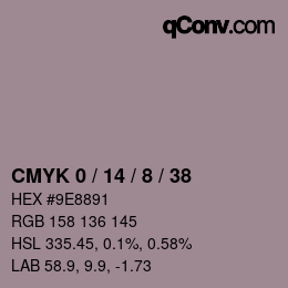 Farbcode: CMYK 0 / 14 / 8 / 38 | qconv.com