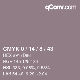 カラーコード: CMYK 0 / 14 / 8 / 43 | qconv.com