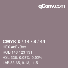 カラーコード: CMYK 0 / 14 / 8 / 44 | qconv.com