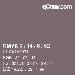 カラーコード: CMYK 0 / 14 / 8 / 52 | qconv.com