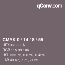 カラーコード: CMYK 0 / 14 / 8 / 55 | qconv.com