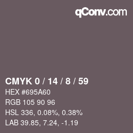 カラーコード: CMYK 0 / 14 / 8 / 59 | qconv.com