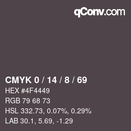 Color code: CMYK 0 / 14 / 8 / 69 | qconv.com