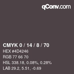 カラーコード: CMYK 0 / 14 / 8 / 70 | qconv.com
