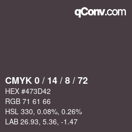 Color code: CMYK 0 / 14 / 8 / 72 | qconv.com