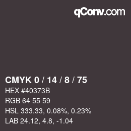 Farbcode: CMYK 0 / 14 / 8 / 75 | qconv.com