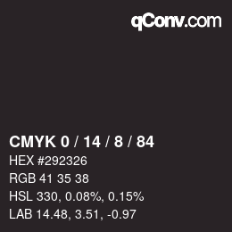 カラーコード: CMYK 0 / 14 / 8 / 84 | qconv.com