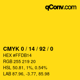 カラーコード: CMYK 0 / 14 / 92 / 0 | qconv.com