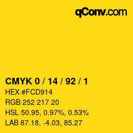 Color code: CMYK 0 / 14 / 92 / 1 | qconv.com