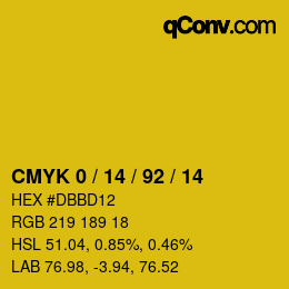 カラーコード: CMYK 0 / 14 / 92 / 14 | qconv.com