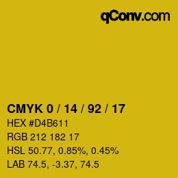 カラーコード: CMYK 0 / 14 / 92 / 17 | qconv.com