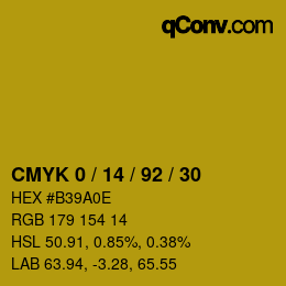 カラーコード: CMYK 0 / 14 / 92 / 30 | qconv.com