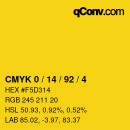 Color code: CMYK 0 / 14 / 92 / 4 | qconv.com