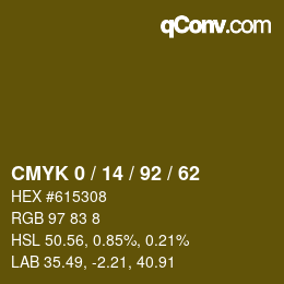 カラーコード: CMYK 0 / 14 / 92 / 62 | qconv.com