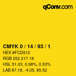 Color code: CMYK 0 / 14 / 93 / 1 | qconv.com