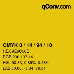 カラーコード: CMYK 0 / 14 / 94 / 10 | qconv.com