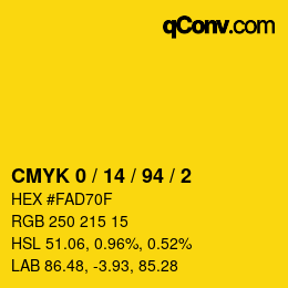 Color code: CMYK 0 / 14 / 94 / 2 | qconv.com