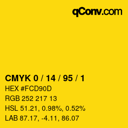 カラーコード: CMYK 0 / 14 / 95 / 1 | qconv.com