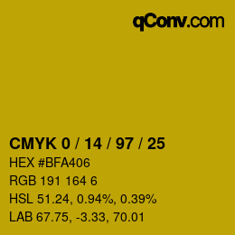 カラーコード: CMYK 0 / 14 / 97 / 25 | qconv.com