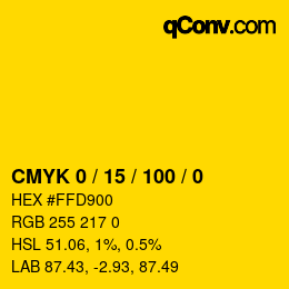 颜色代码: CMYK 0 / 15 / 100 / 0 | qconv.com