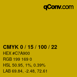 颜色代码: CMYK 0 / 15 / 100 / 22 | qconv.com
