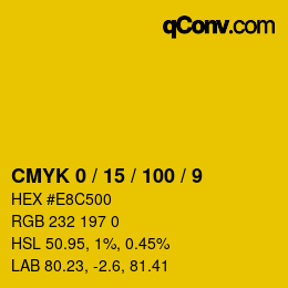 カラーコード: CMYK 0 / 15 / 100 / 9 | qconv.com