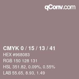 カラーコード: CMYK 0 / 15 / 13 / 41 | qconv.com
