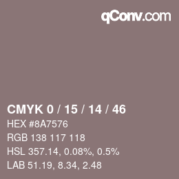 Farbcode: CMYK 0 / 15 / 14 / 46 | qconv.com