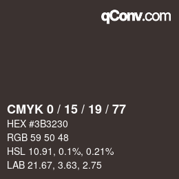 カラーコード: CMYK 0 / 15 / 19 / 77 | qconv.com