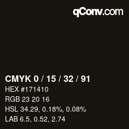 カラーコード: CMYK 0 / 15 / 32 / 91 | qconv.com