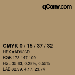 カラーコード: CMYK 0 / 15 / 37 / 32 | qconv.com
