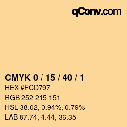 カラーコード: CMYK 0 / 15 / 40 / 1 | qconv.com