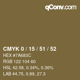 颜色代码: CMYK 0 / 15 / 51 / 52 | qconv.com