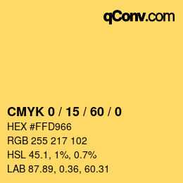 カラーコード: CMYK 0 / 15 / 60 / 0 | qconv.com