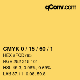 カラーコード: CMYK 0 / 15 / 60 / 1 | qconv.com