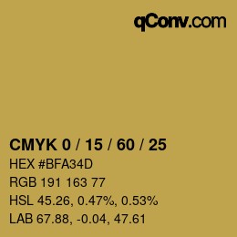 カラーコード: CMYK 0 / 15 / 60 / 25 | qconv.com