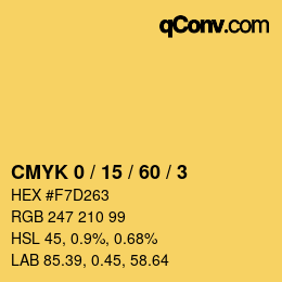 カラーコード: CMYK 0 / 15 / 60 / 3 | qconv.com