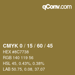 カラーコード: CMYK 0 / 15 / 60 / 45 | qconv.com
