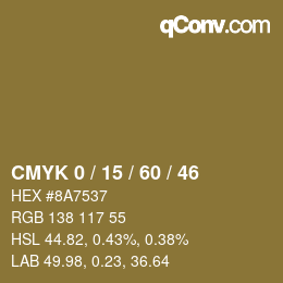 カラーコード: CMYK 0 / 15 / 60 / 46 | qconv.com