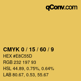 カラーコード: CMYK 0 / 15 / 60 / 9 | qconv.com