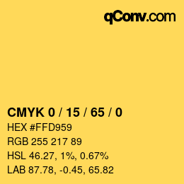 カラーコード: CMYK 0 / 15 / 65 / 0 | qconv.com