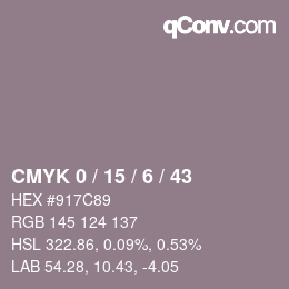 カラーコード: CMYK 0 / 15 / 6 / 43 | qconv.com