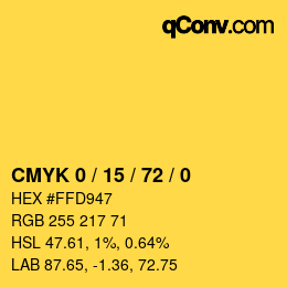 Color code: CMYK 0 / 15 / 72 / 0 | qconv.com