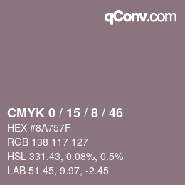 Farbcode: CMYK 0 / 15 / 8 / 46 | qconv.com