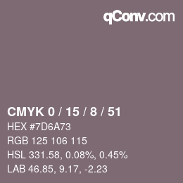 カラーコード: CMYK 0 / 15 / 8 / 51 | qconv.com