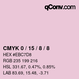 カラーコード: CMYK 0 / 15 / 8 / 8 | qconv.com