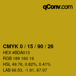 カラーコード: CMYK 0 / 15 / 90 / 26 | qconv.com