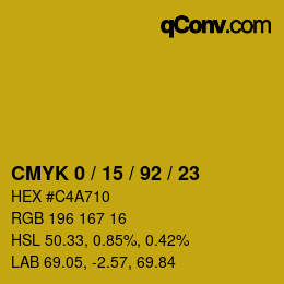 カラーコード: CMYK 0 / 15 / 92 / 23 | qconv.com