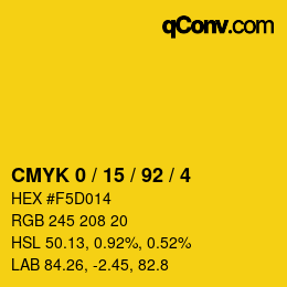 カラーコード: CMYK 0 / 15 / 92 / 4 | qconv.com