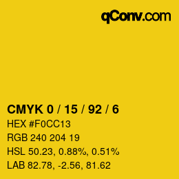 カラーコード: CMYK 0 / 15 / 92 / 6 | qconv.com